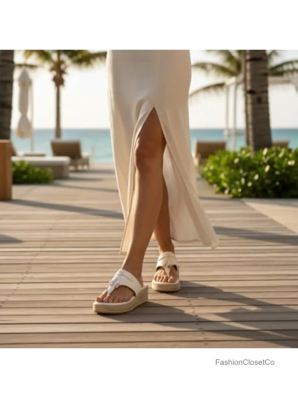 T-strap Faux Espadrille Wedge Flip Flops Platform Sandals Boho Thong Slides